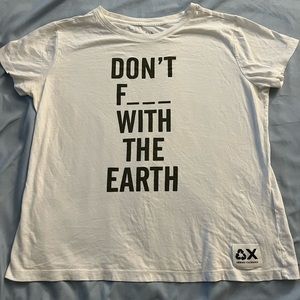 A|X Armani Exchange “DON’T F___ WITH THE EARTH” white Crewneck T-shirt